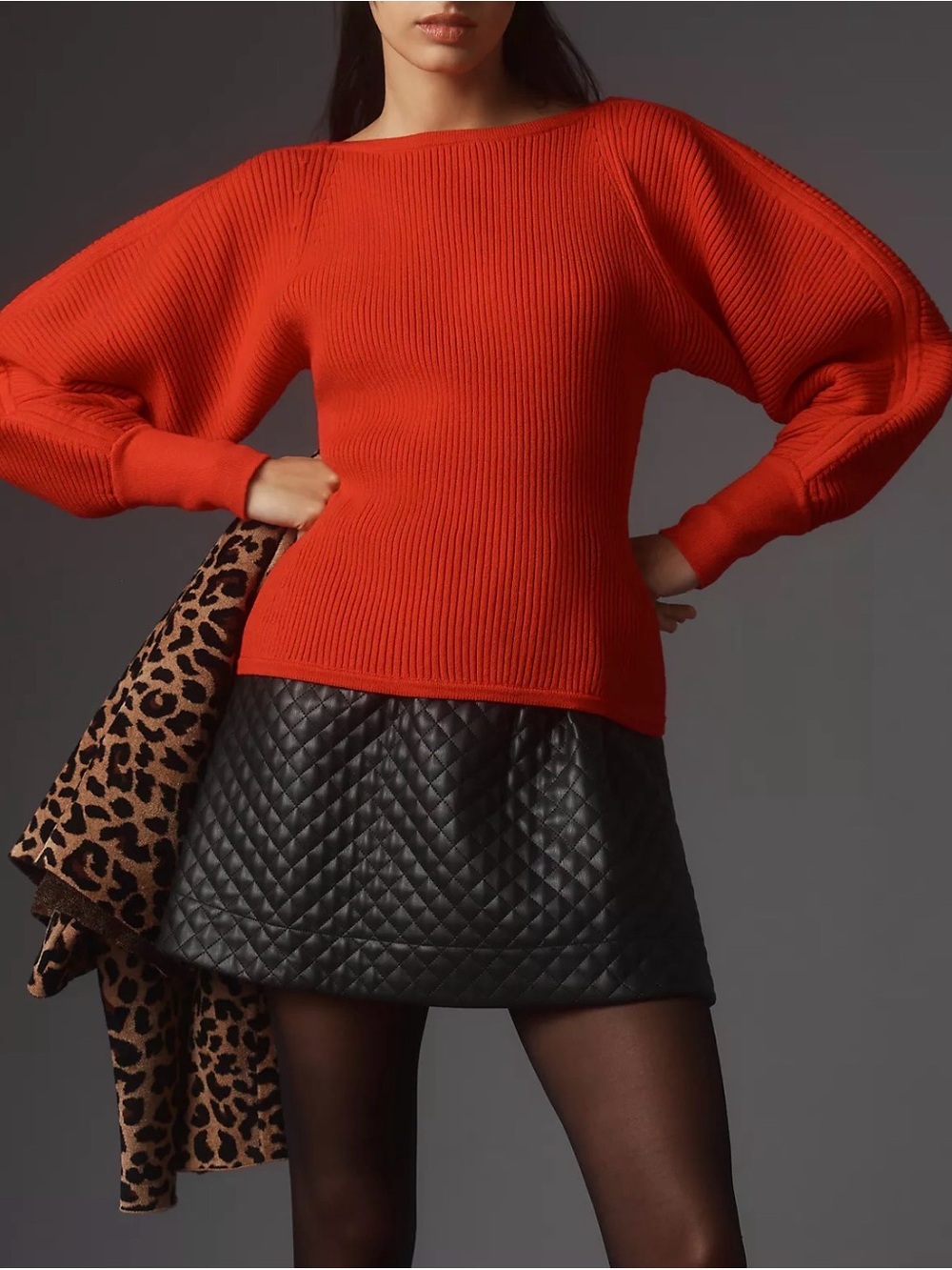 Anthropologie Bright Red Ribbed Boatneck Sweater